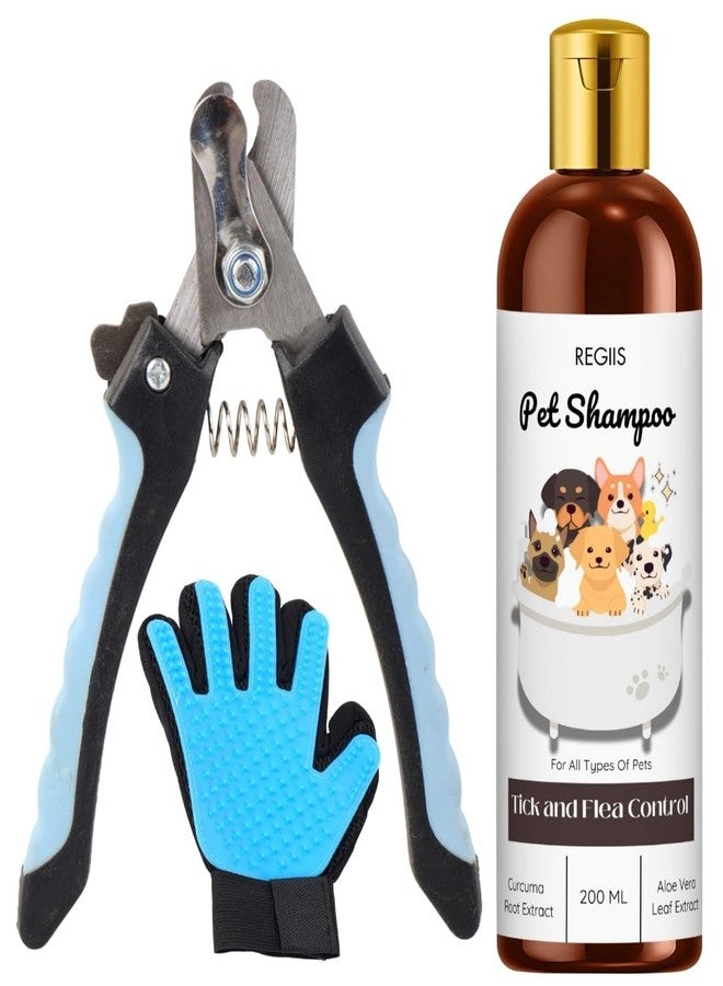 REGIIS Pet Grooming Kit, Professional Dog Nail Clippers with Grooming Glove, Tick and Flea Control Shampoo, 200ml(pack of 3) - Image 1